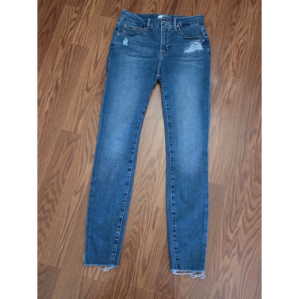 Good American Good Legs‎ Skinny Jeans Blue Distressed Raw Hem GLPB367T Womens 26